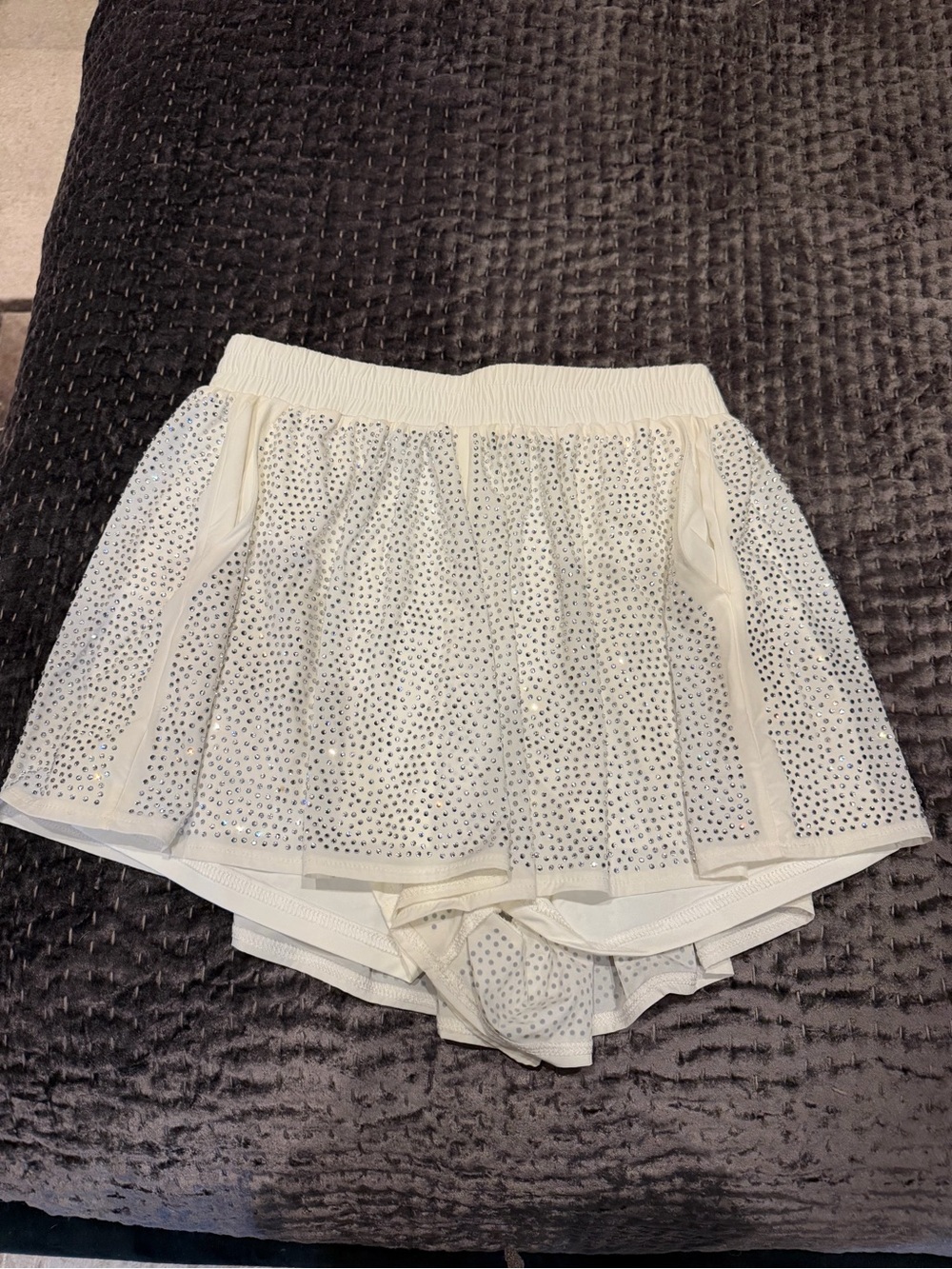 QUEEN OF SPARKLES White Layered Mesh Skort with Rhinestones